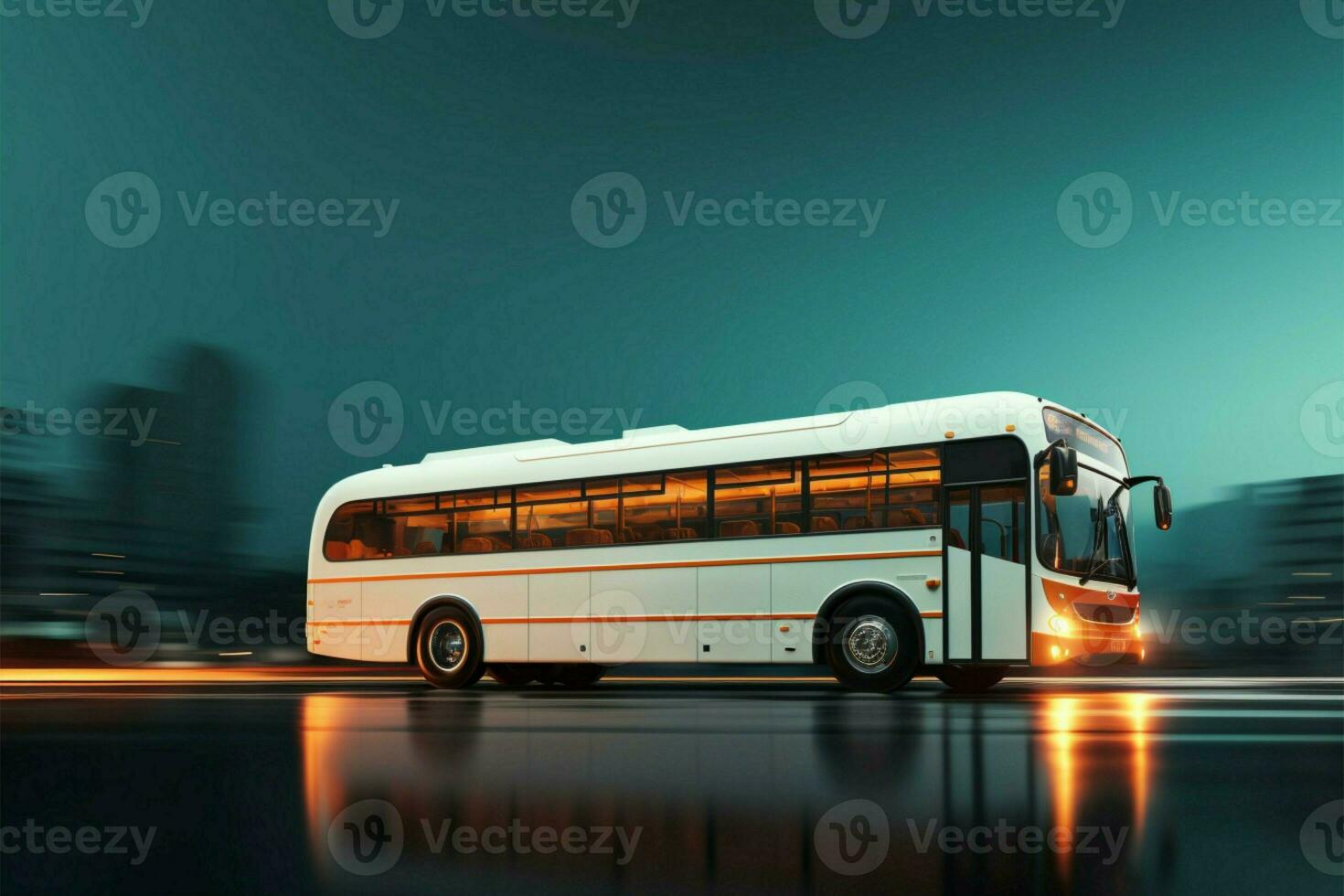AI generated Urban motion a bus creates a lively and dynamic background scene photo