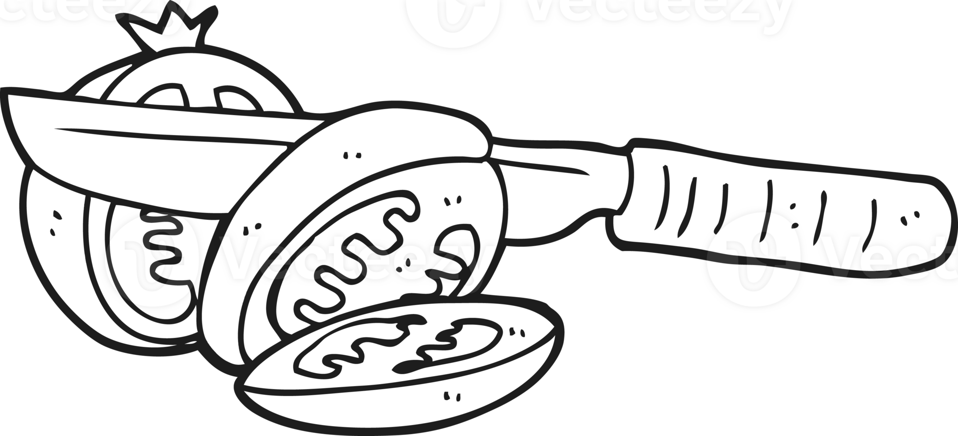 black and white cartoon knife slicing a tomato png