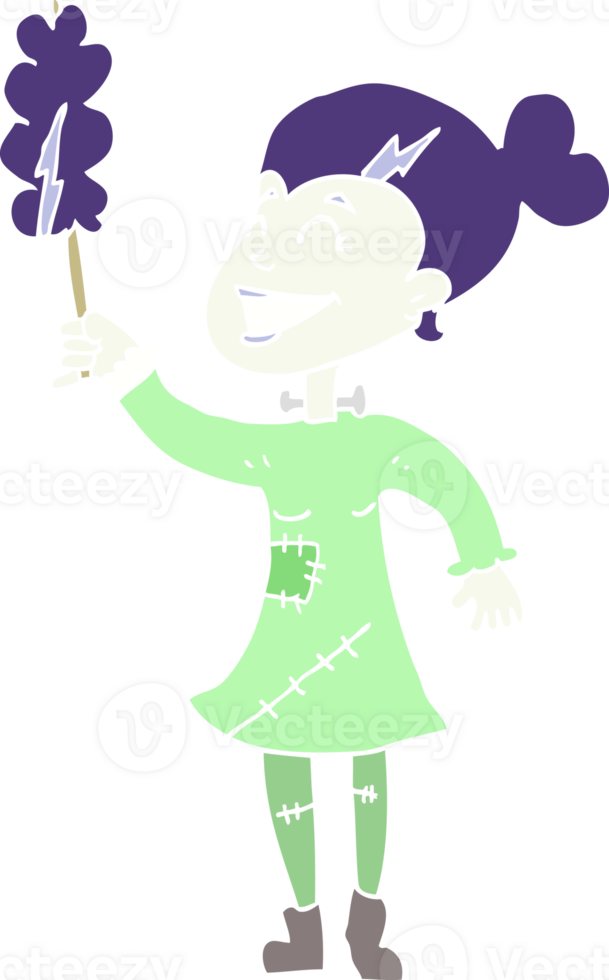flat color illustration of a cartoon undead monster lady cleaning png