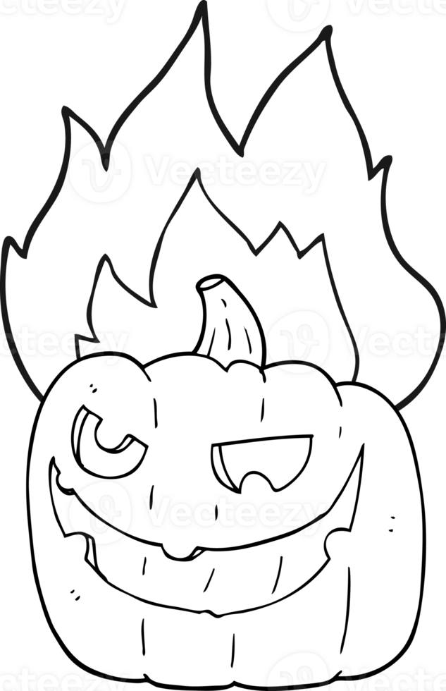 black and white cartoon flaming halloween pumpkin png