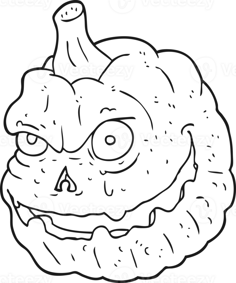 black and white cartoon spooky pumpkin png