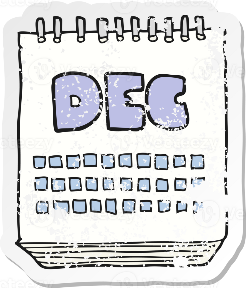 retro distressed sticker of a cartoon calendar showing month of december png