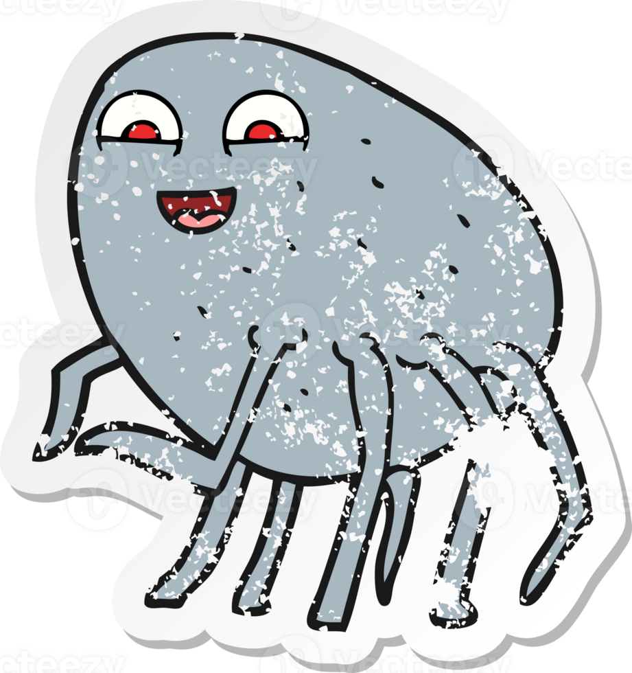 retro distressed sticker of a cartoon tick png
