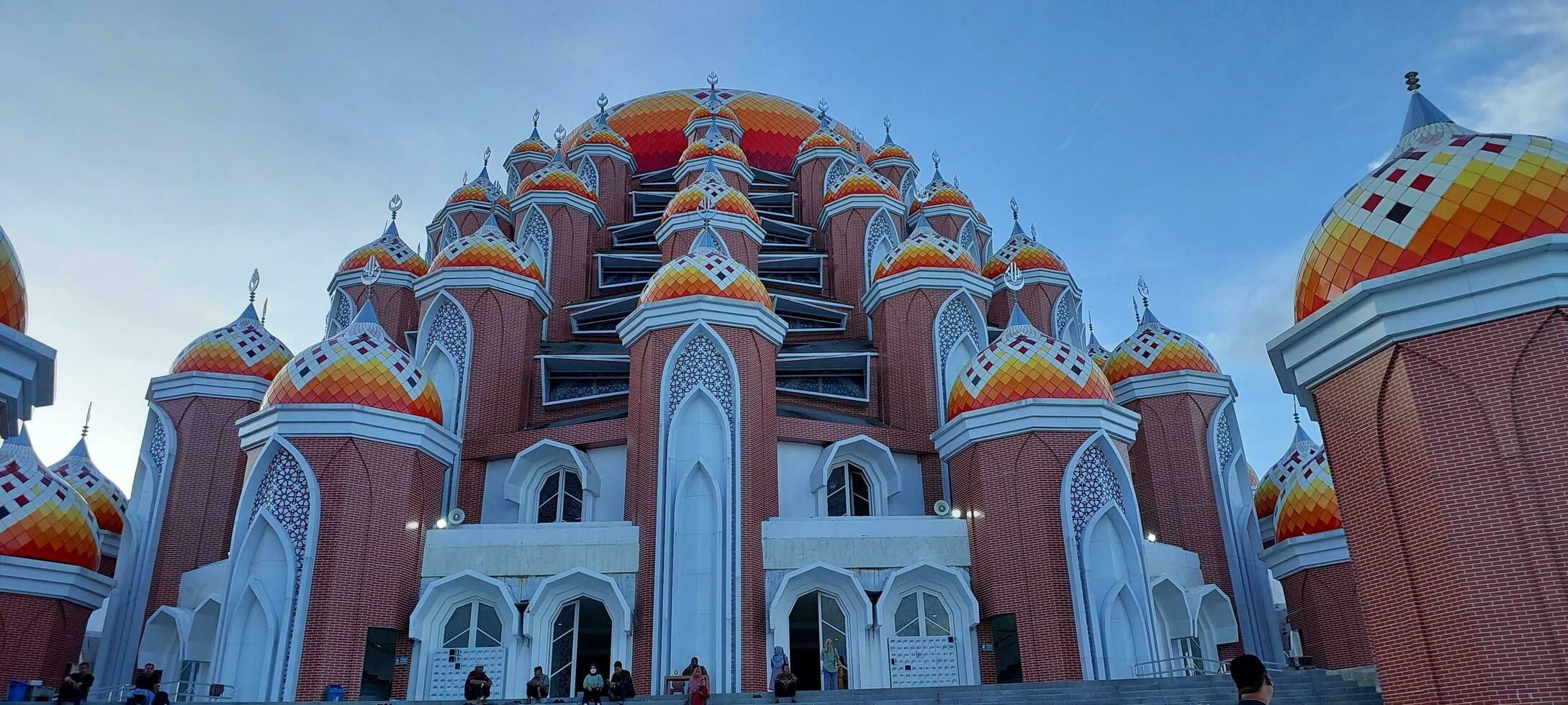 Makassar, South Sulawesi, Indonesia - November 24, 2022 - Photo of the dome 99 Asmaul Husna Mosque with a blue sky in the background.