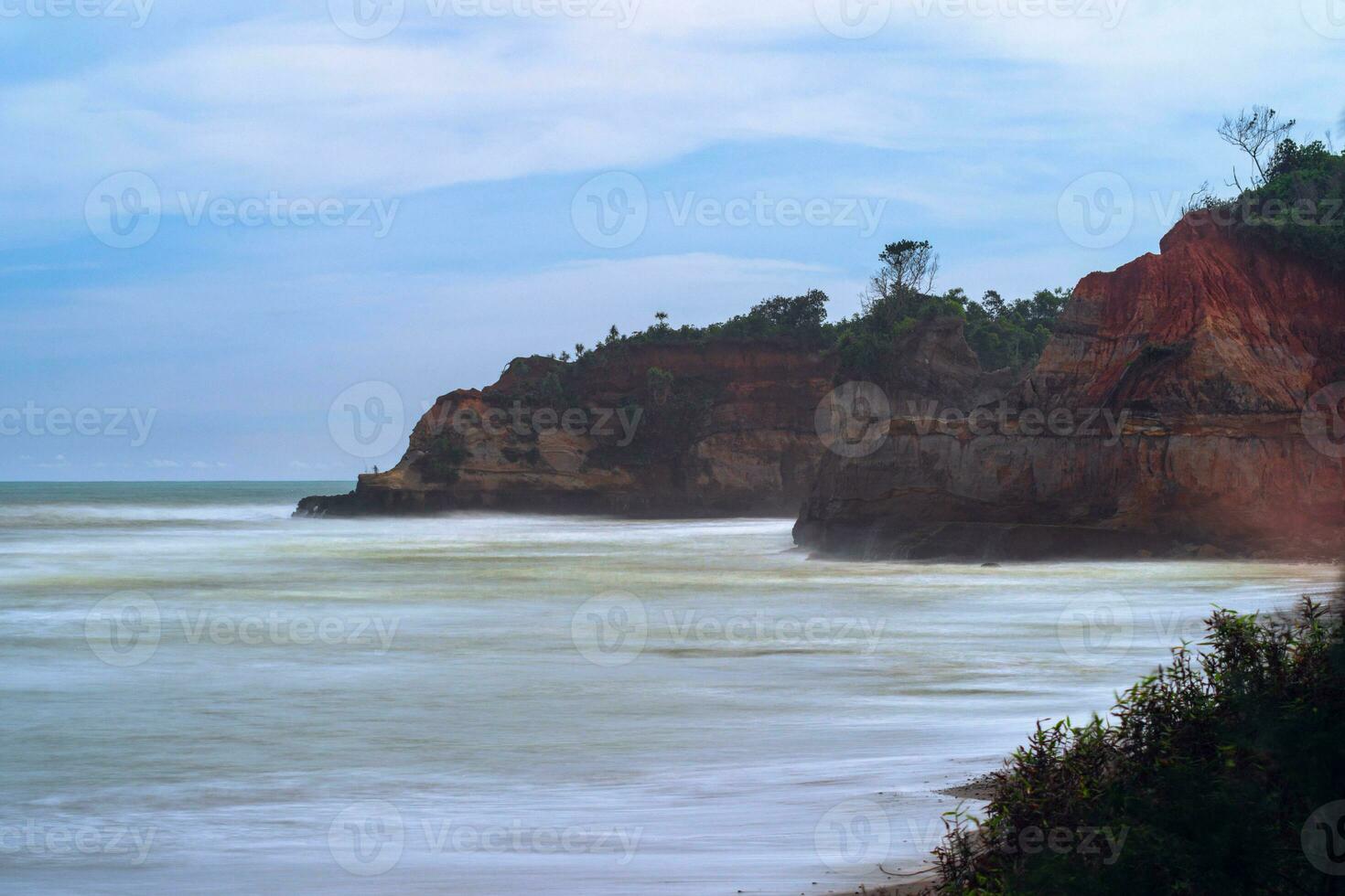 the beauty of the morning panorama with sunrise in indonesia village photo