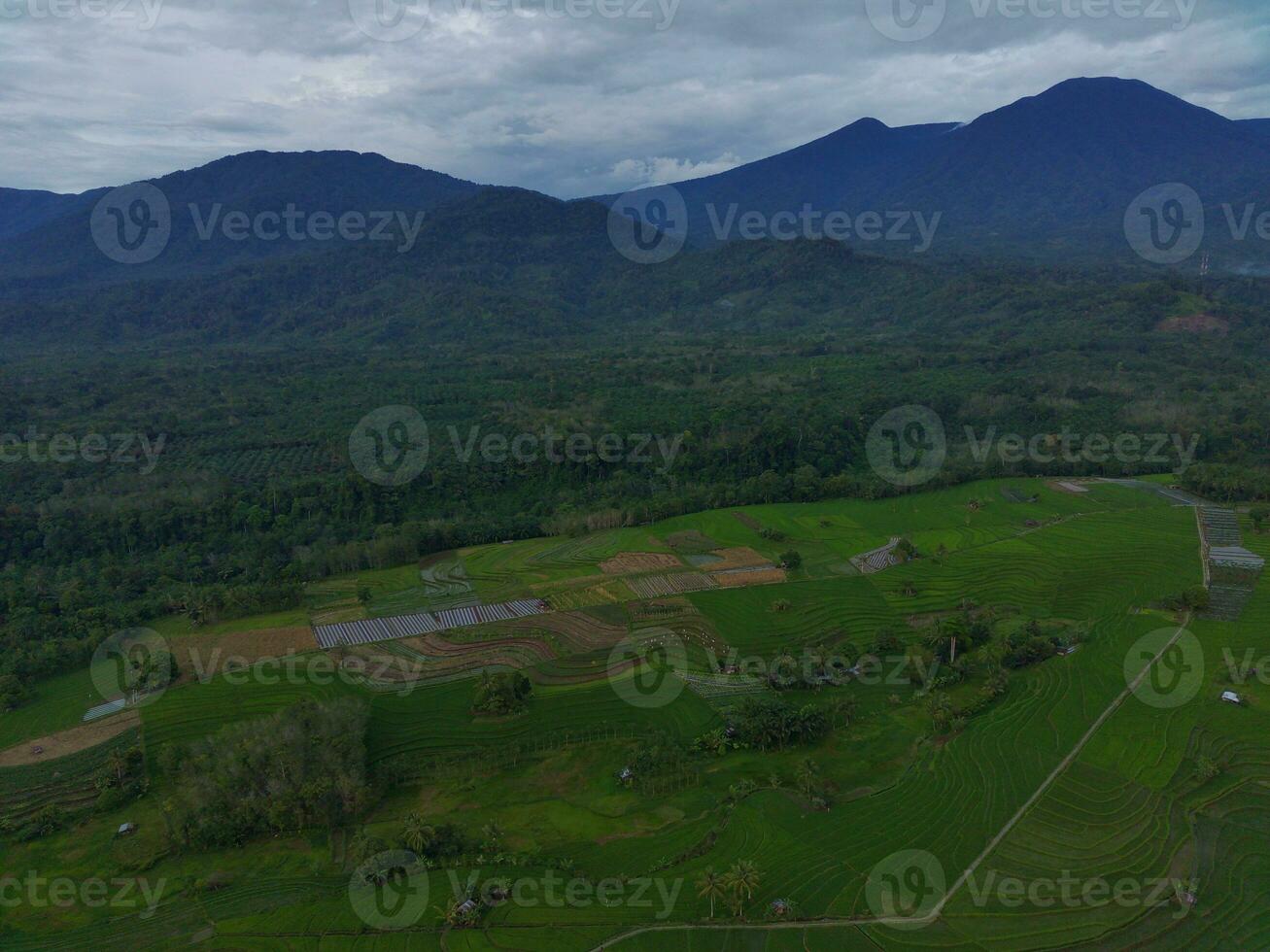 the beauty of the morning panorama with sunrise in indonesia village photo