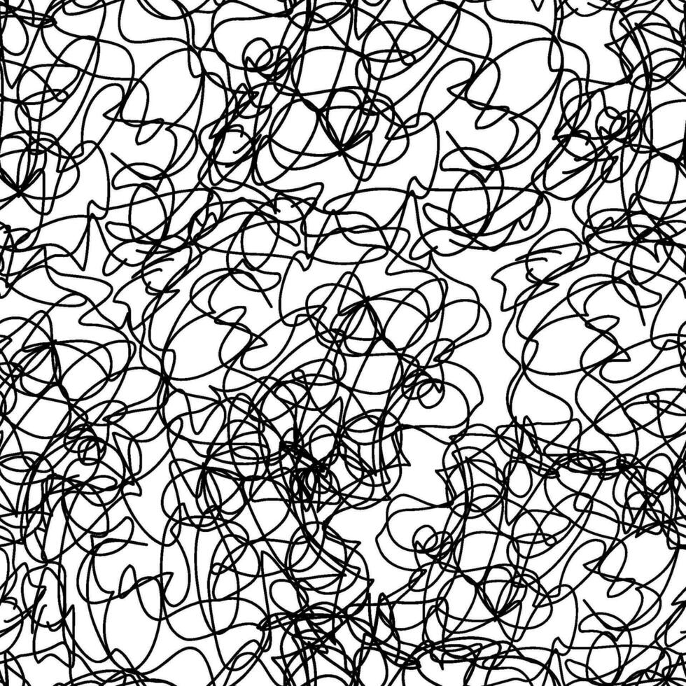 Seamless vector monochrome pattern with abstract hand drawn scribble doodle chaos