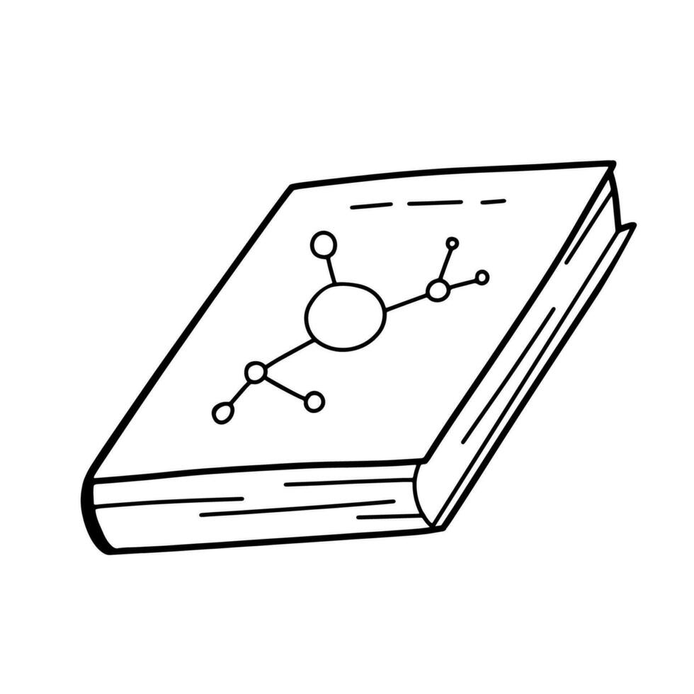 Vector doodle line book. Outline illustration isolated on white background. School textbook on chemistry