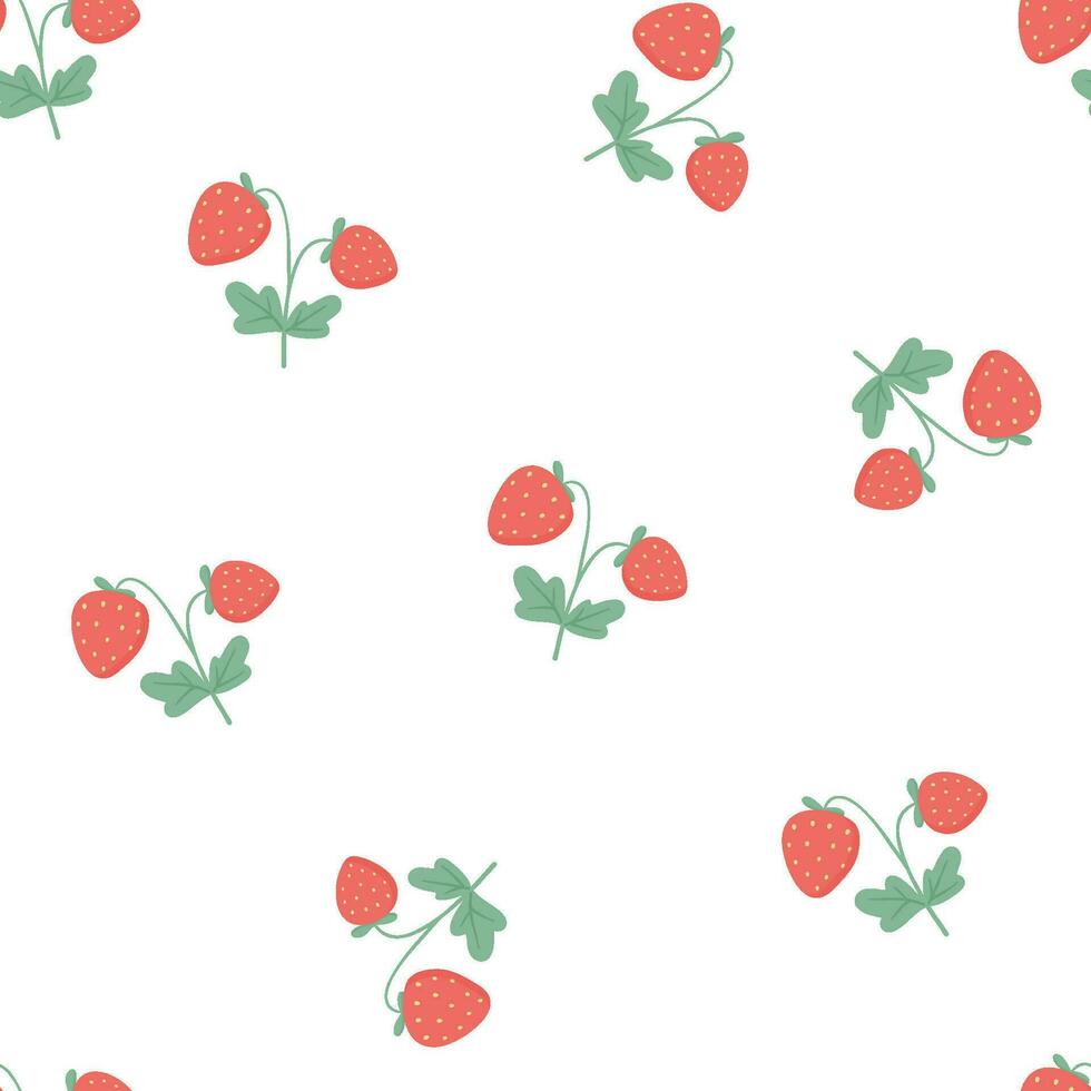 Seamless pattern with cute strawberries on white background. Endless vector pattern for textiles or fabric for newborns.