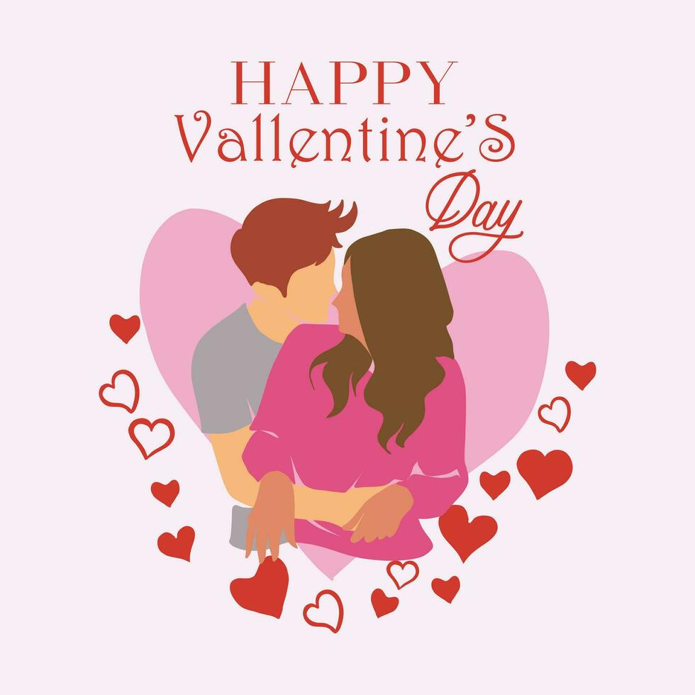 Valentine's Day greeting card with illustration of two couples vector