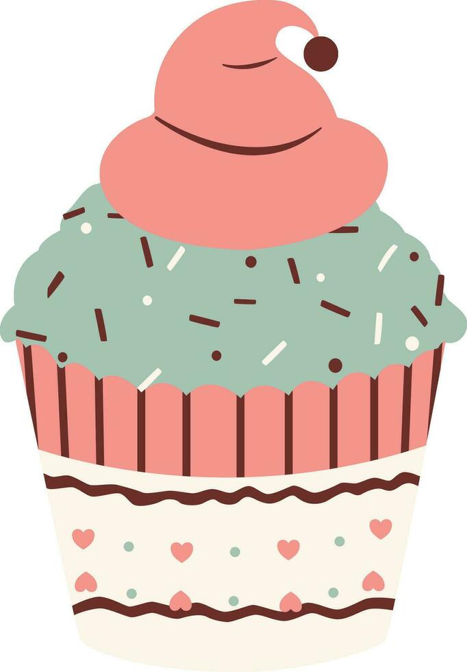 Cupcake colorful cartoon with frosting sugar. Cute dessert emoji icon sweet collection vector