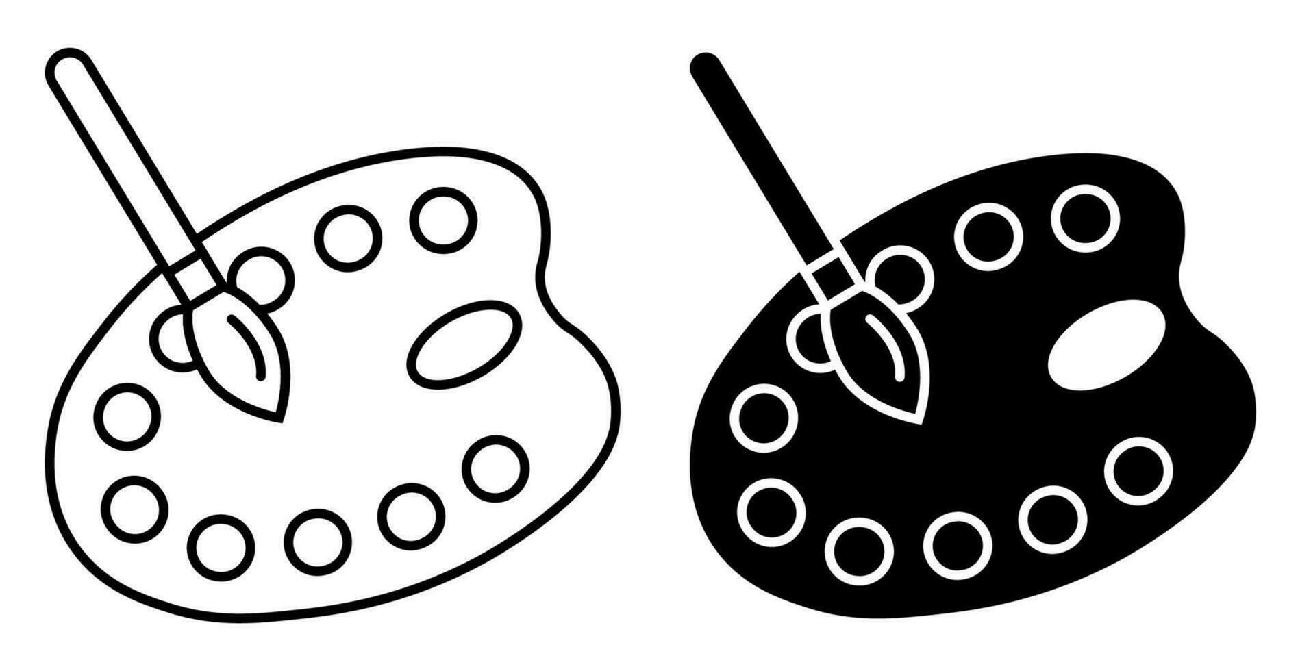 painter palette icon with watercolors and art brush. Stationery for school and creativity. Simple black and white vector