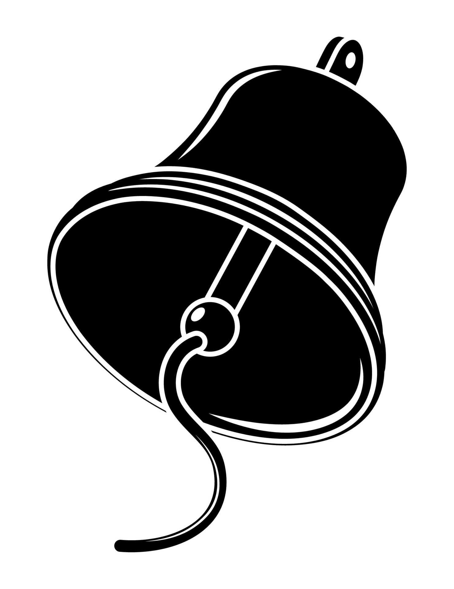 Contrast monochrome ship bell with rope in retro style. Ringing bell on