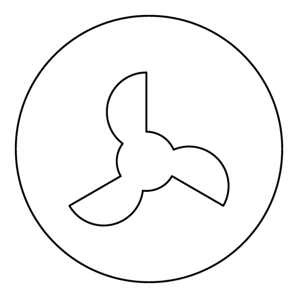 tornillo de Embarcacion hélice ventilador turbina tres palas icono en circulo redondo negro color vector ilustración imagen contorno contorno línea Delgado estilo