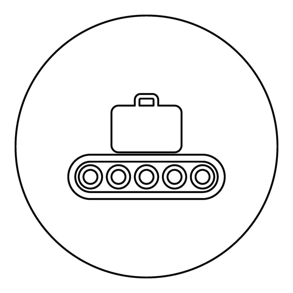 Conveyor belt airport tape baggage passengers luggage suitcase production line automated manufacturing icon in circle round black color vector illustration image outline contour line thin style