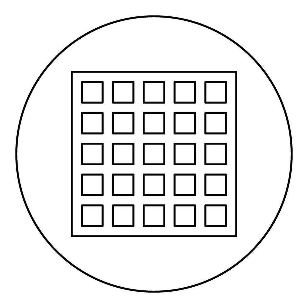 Grating grate lattice trellis net mesh BBQ grill grilling surface square shape icon in circle round black color vector illustration image outline contour line thin style