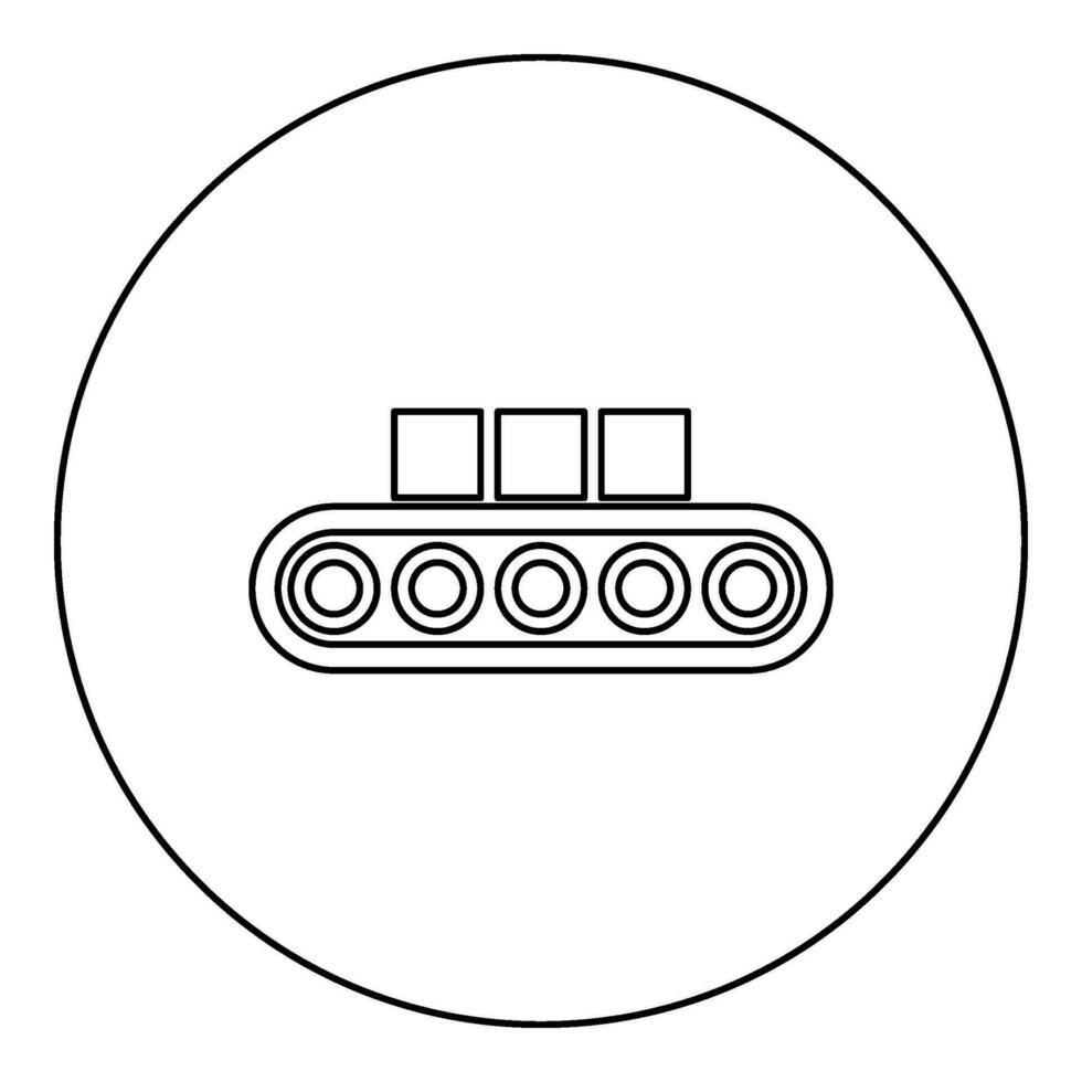 Conveyor belt airport tape baggage passengers luggage box production line automated manufacturing icon in circle round black color vector illustration image outline contour line thin style