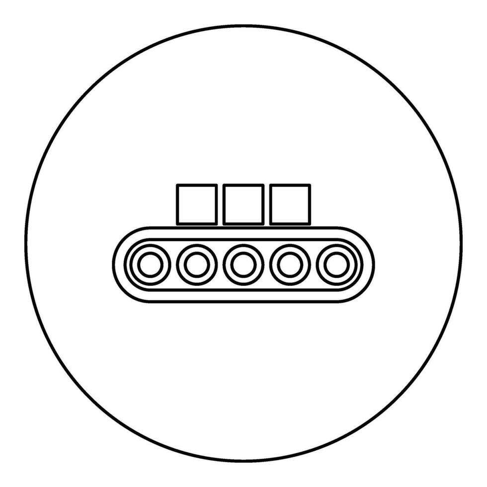 Conveyor belt airport tape baggage passengers luggage box production line automated manufacturing icon in circle round black color vector illustration image outline contour line thin style