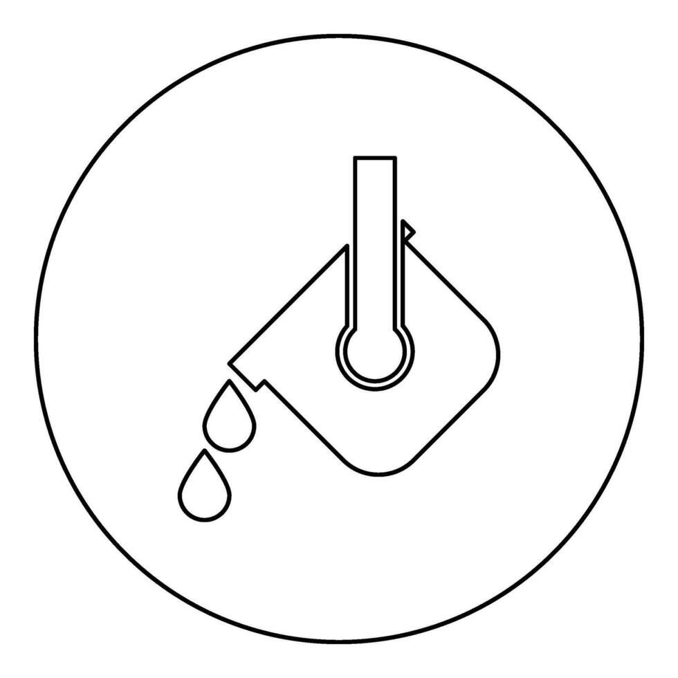 Crucible molten metal poured from ladle melting iron metallurgical foundry industry concept metal casting process icon in circle round black color vector illustration image outline contour line thin