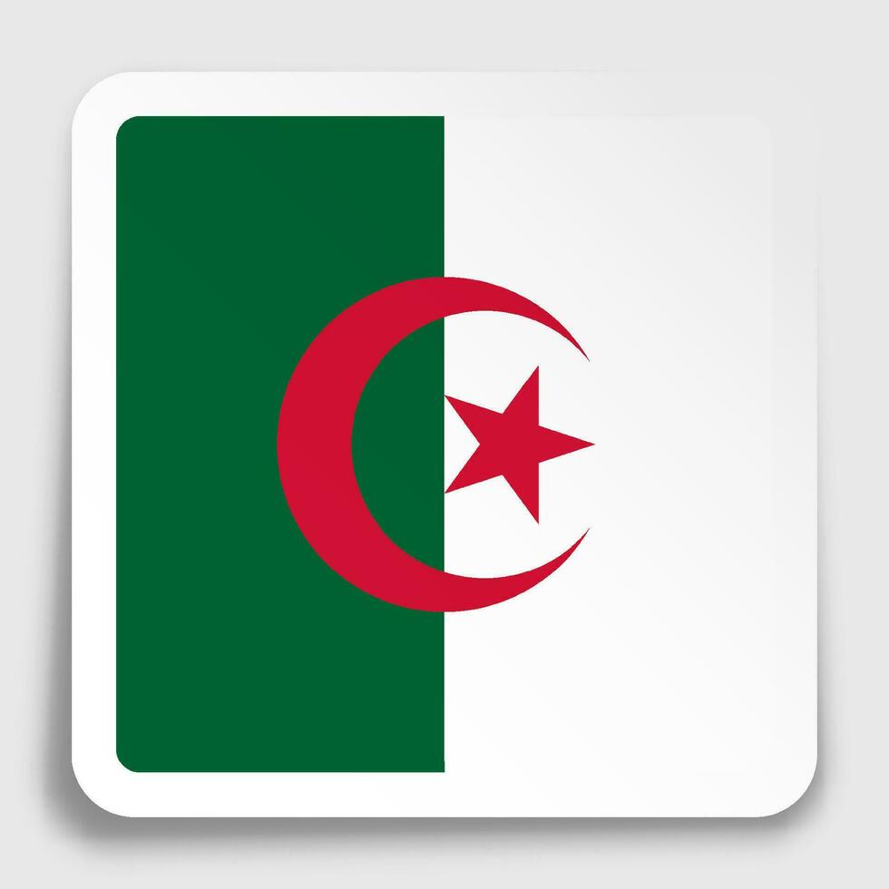 Algeria flag icon on paper square sticker with shadow. Button for mobile application or web. Vector