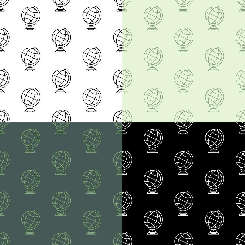 set of seamless patterns with school globe on stand. Studying geography. Ornament for decoration and printing on fabric. Design element. Vector