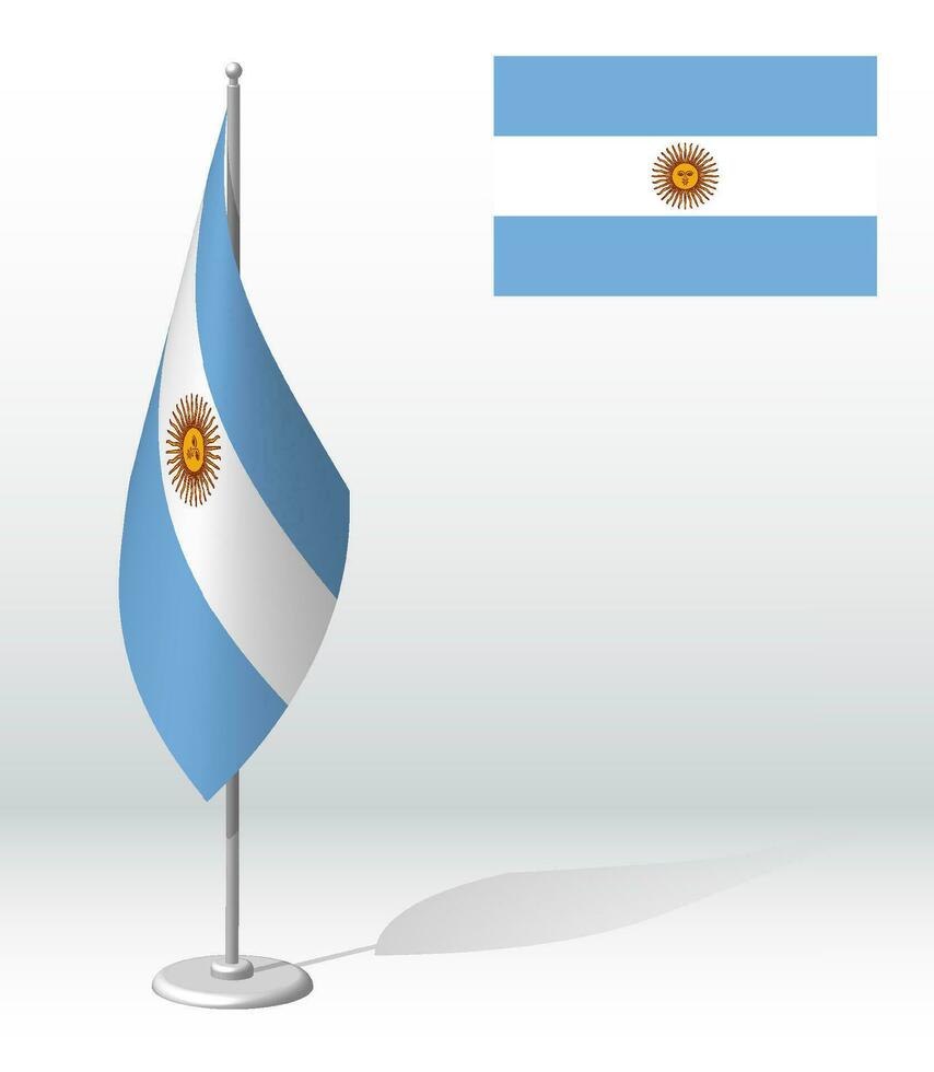 Argentina flag on flagpole for registration of solemn event, meeting foreign guests. National independence day of Argentina. Realistic 3D vector on white