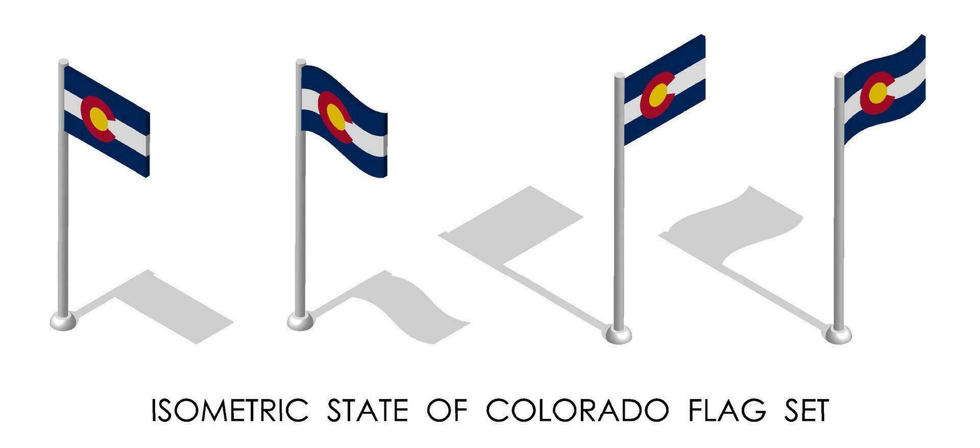 isométrica bandera de americano estado de Colorado en estático posición y en movimiento en asta de bandera. 3d vector