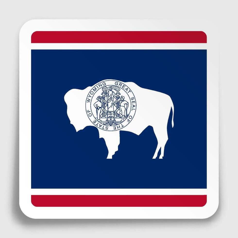 bandera de americano estado de Wyoming icono en papel cuadrado pegatina con sombra. botón para móvil solicitud o web. vector