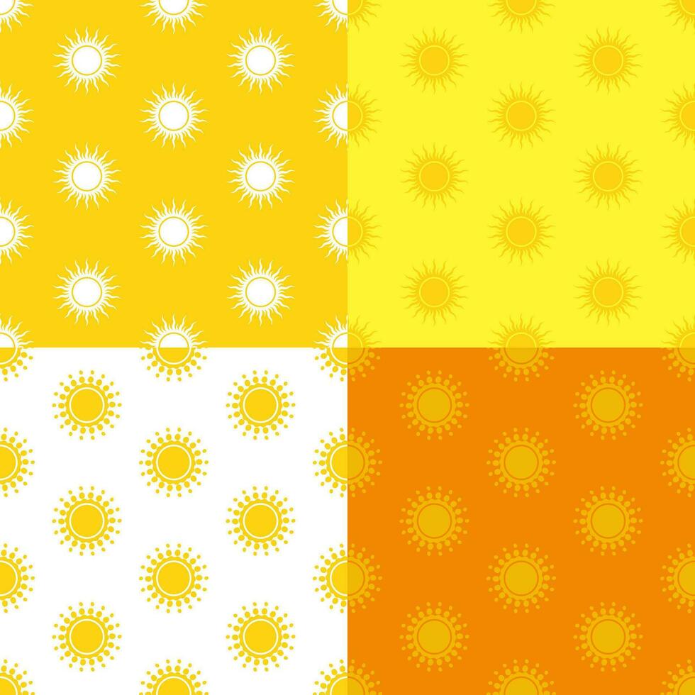set of seamless patterns with stylized yellow summer sun. Ornament for decoration and printing on fabric. Design element. Vector