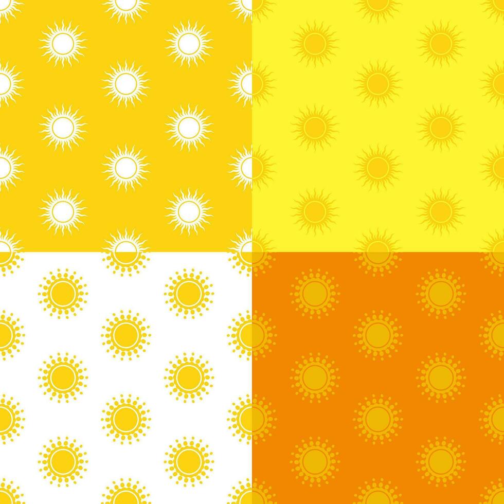 set of seamless patterns with stylized yellow summer sun. Ornament for decoration and printing on fabric. Design element. Vector