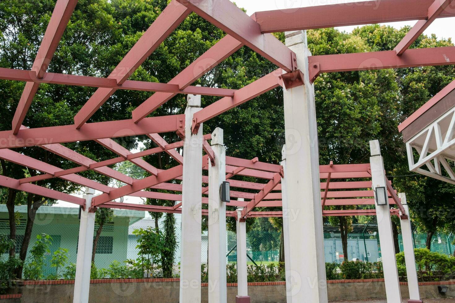 Red Architectural Structure in Neighborhood photo