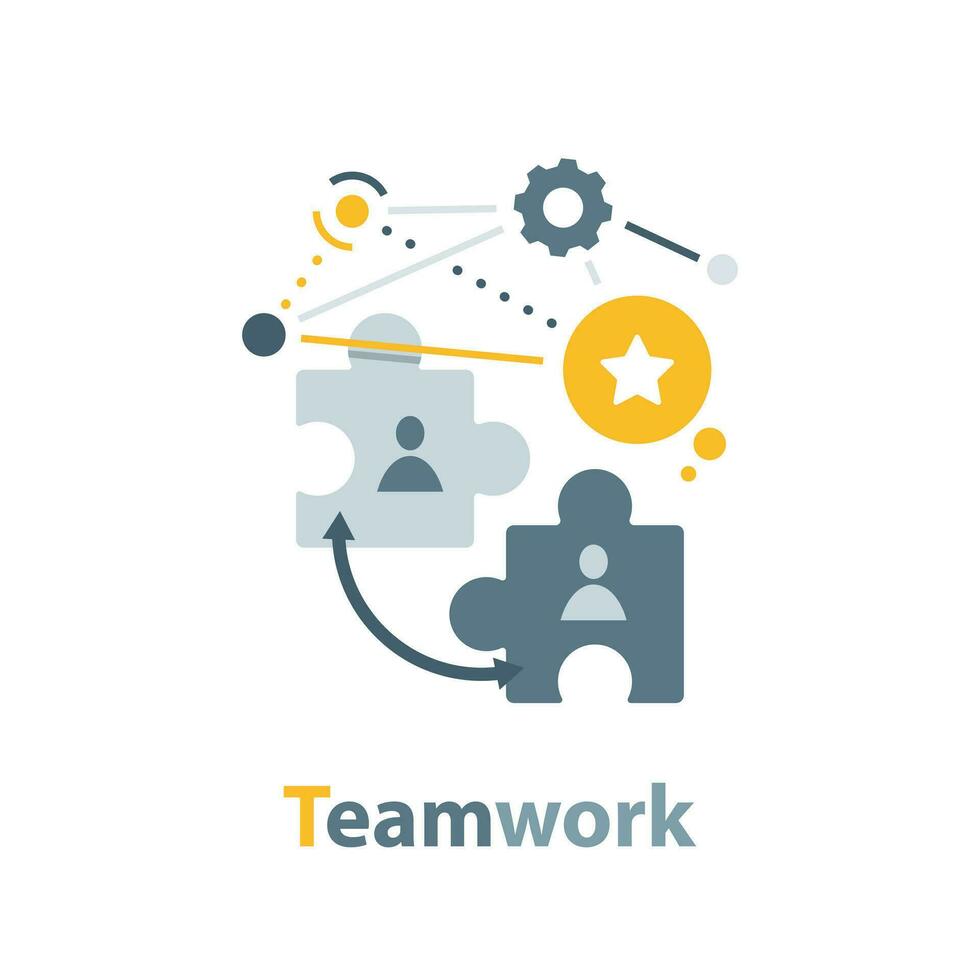 teamwork concept,pieces of one puzzle towards each other,flat design icon vector illustration