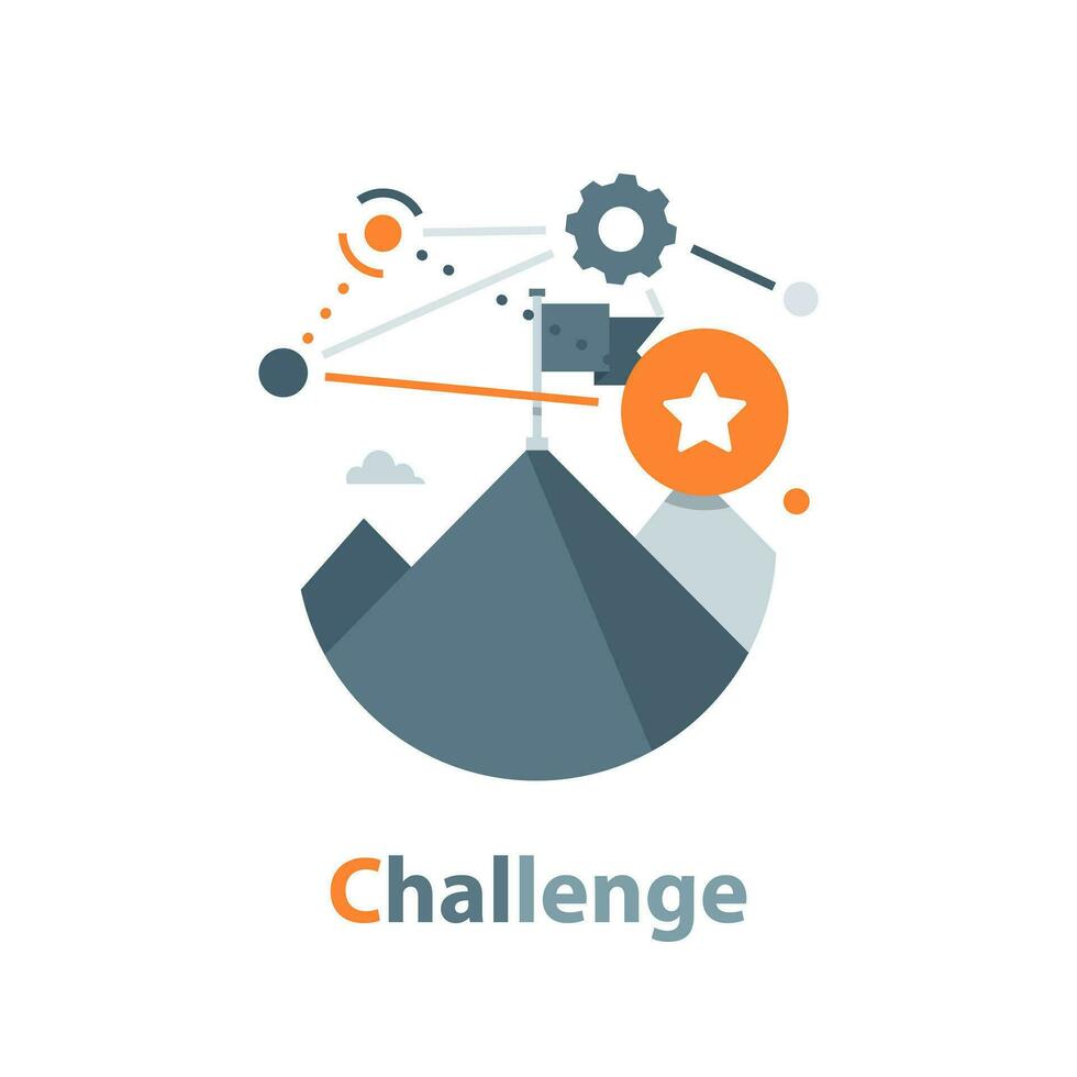 Challenge,Mission icon, goal, mountain with a flag in black simple design on an isolated background vector