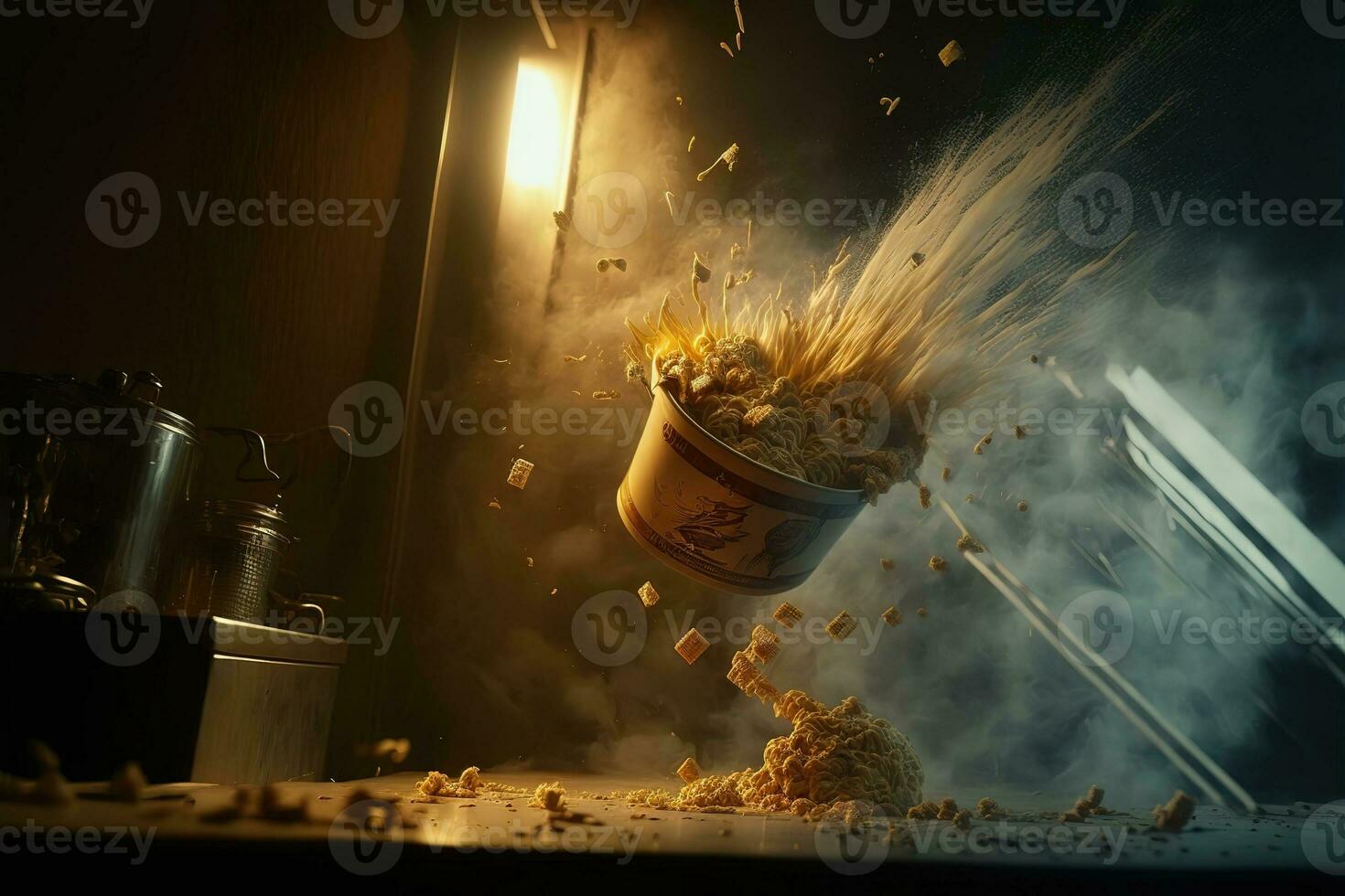 AI generated a bowl of cereal is being thrown into the air photo
