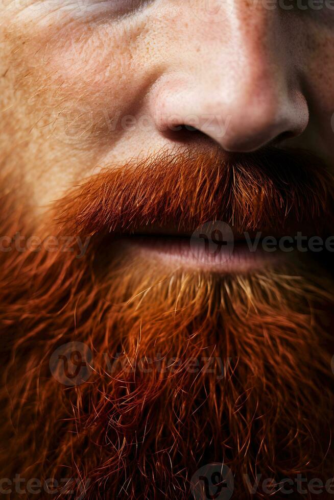 AI generated Red mustache and beard of a man close up. AI generated photo