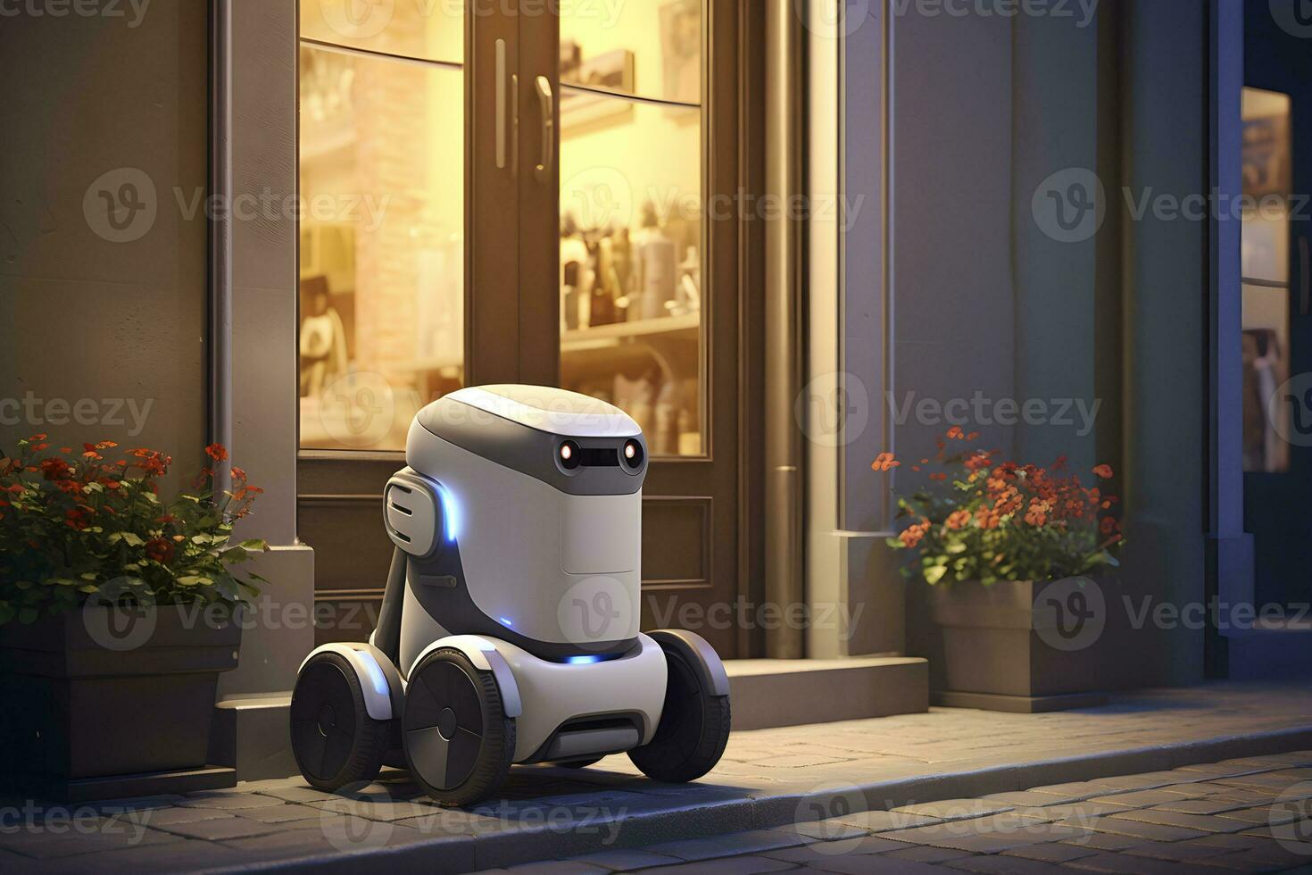AI generated Delivery robot at the doorstep. AI generated photo