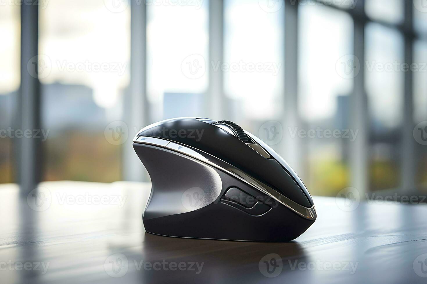 AI generated Ergonomic vertical computer mouse on workplace. AI generated photo