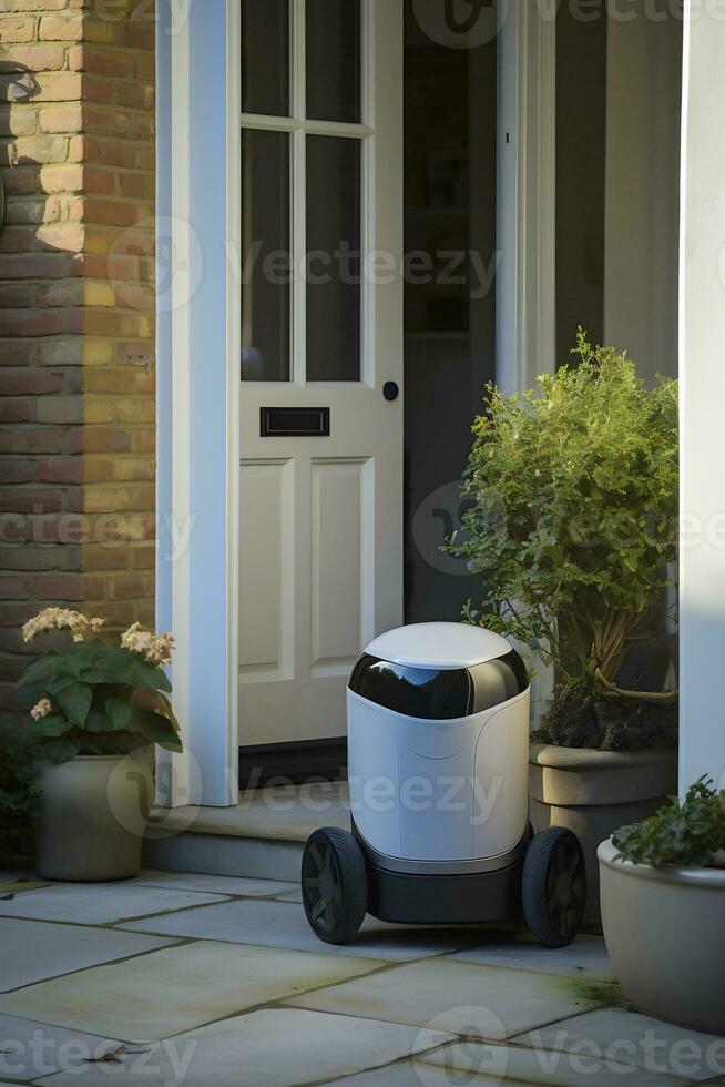 AI generated Delivery robot at the doorstep. AI generated photo