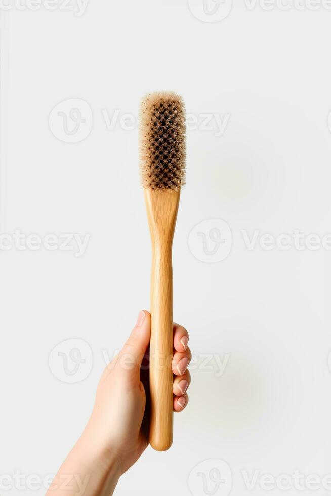 AI generated Eco brush for cleaning female hand. AI generated photo