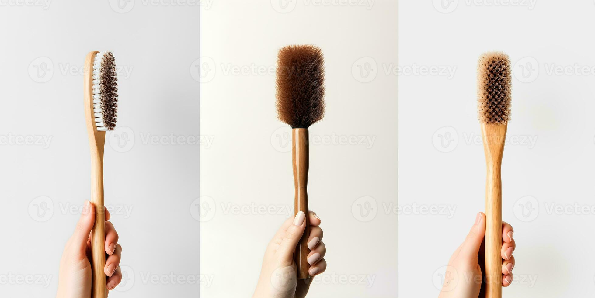 AI generated Eco brush for cleaning female hand. AI generated photo
