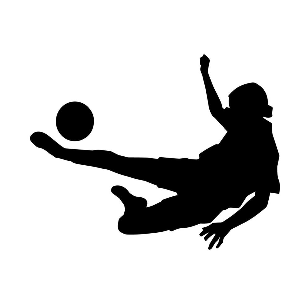 silueta de un hembra fútbol jugador pateando un pelota. silueta de un fútbol americano jugador mujer en acción pose. vector