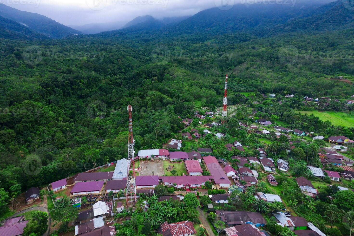 the beauty of the morning panorama with sunrise in indonesia village photo