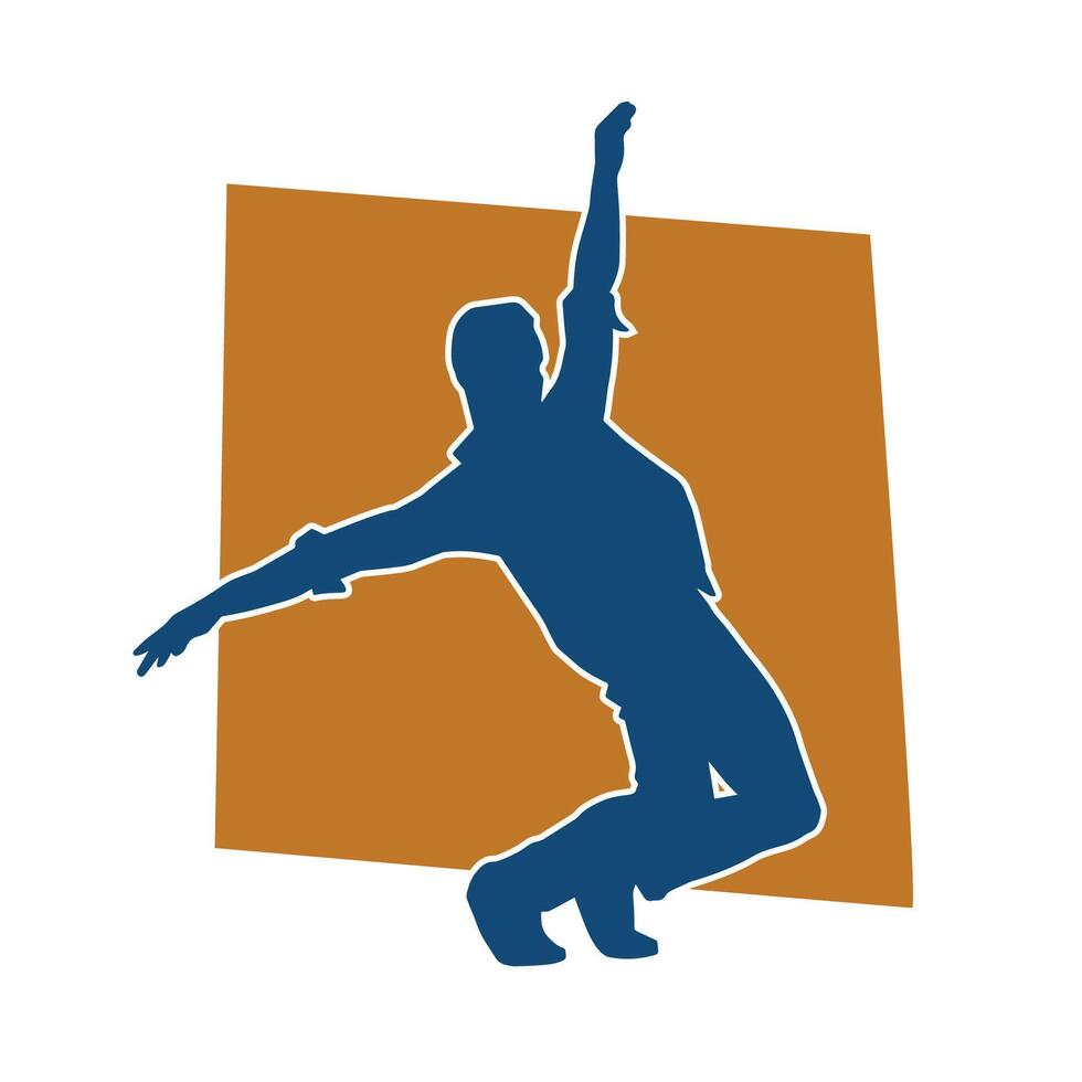 Silhouette of a male dancer in action pose. Silhouette of a slim man in dancing pose. vector