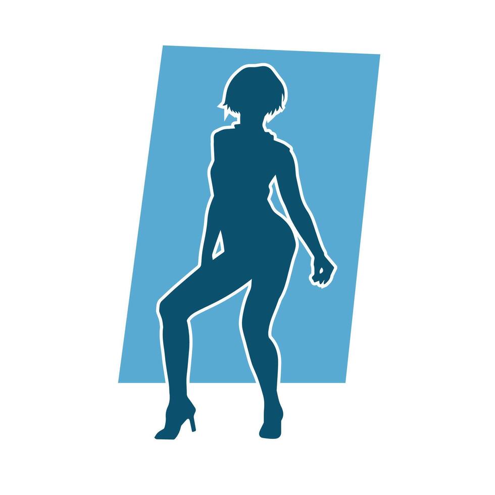 Silhouette of a slim female in dance pose. Silhouette of a woman dancing. vector