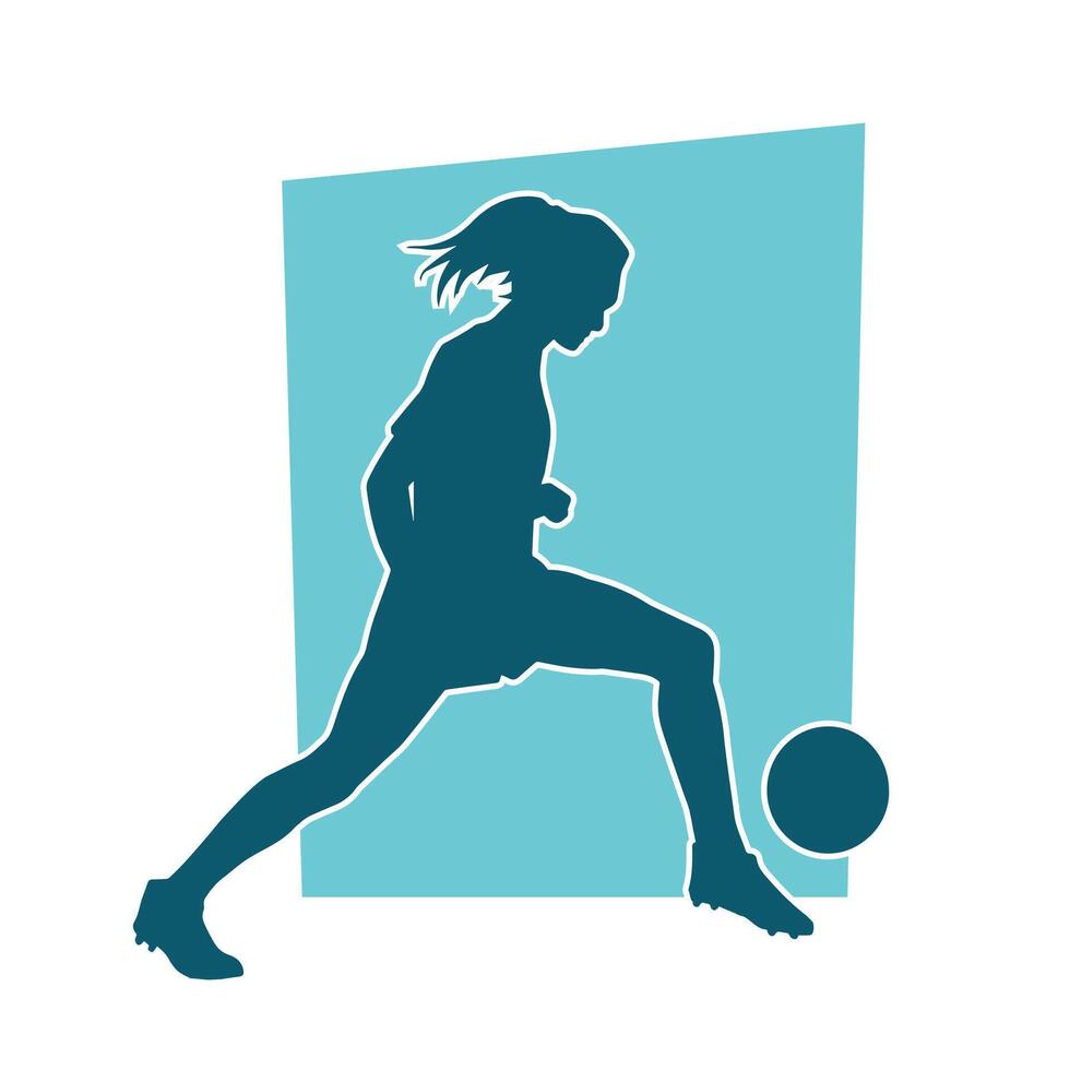 Silhouette of a female soccer player kicking a ball. Silhouette of a football player woman in action pose. vector