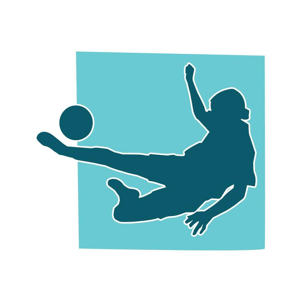Silhouette of a female soccer player kicking a ball. Silhouette of a football player woman in action pose. vector
