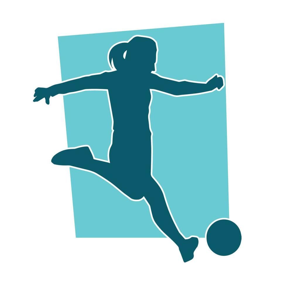 silueta de un hembra fútbol jugador pateando un pelota. silueta de un fútbol americano jugador mujer en acción pose. vector