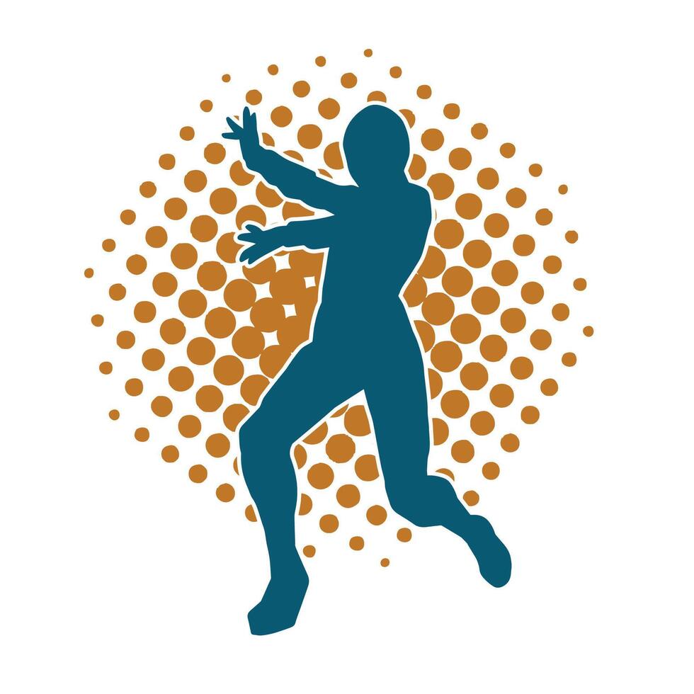 Silhouette of a man in oriental martial art pose. Silhouette of a male in martial art move. vector