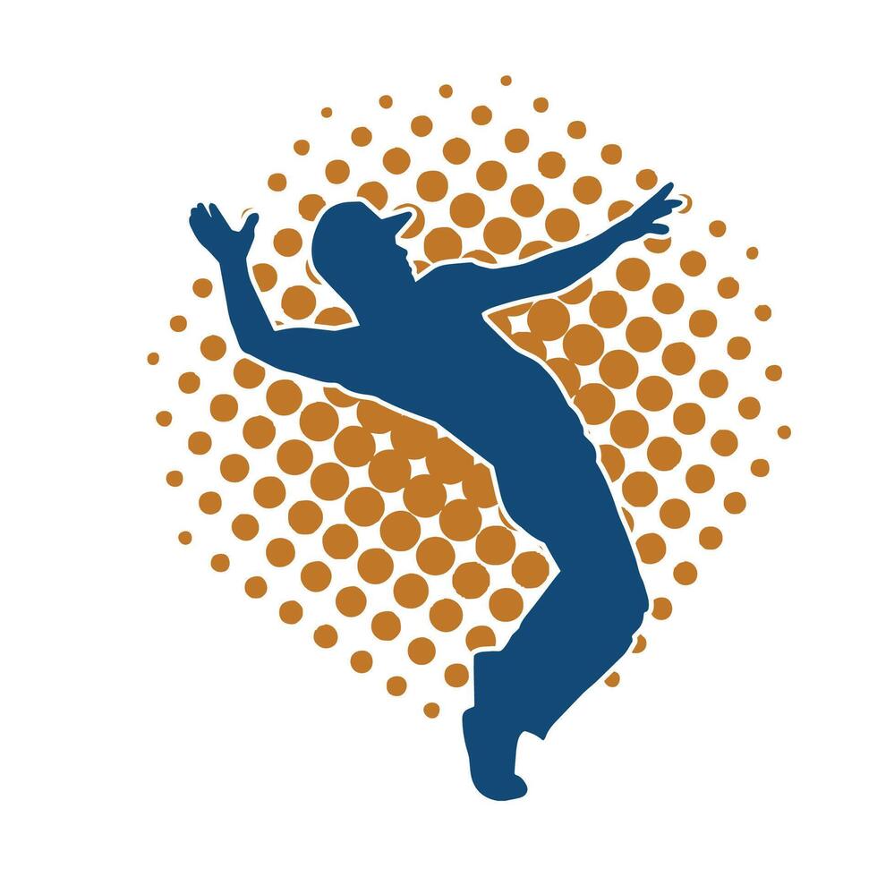 Silhouette of a male dancer in action pose. Silhouette of a slim man in dancing pose. vector