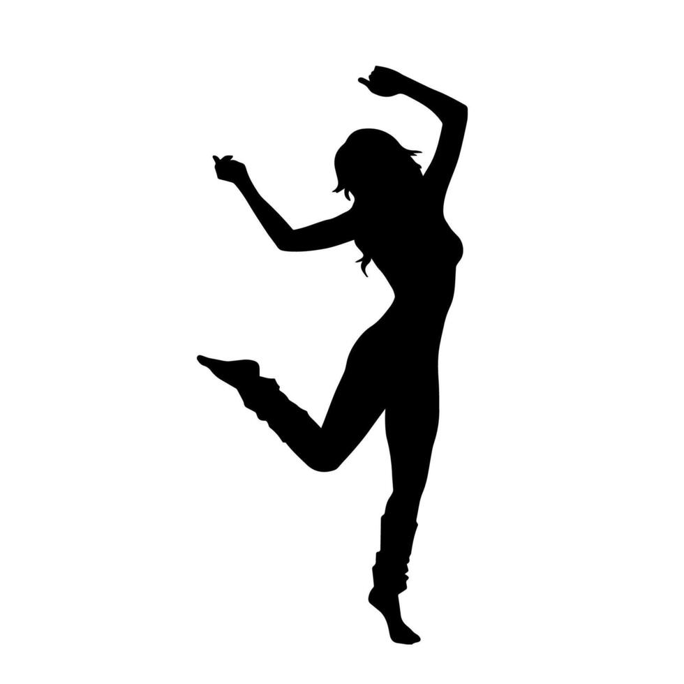 Silhouette of a slim female in dance pose. Silhouette of a woman dancing. vector